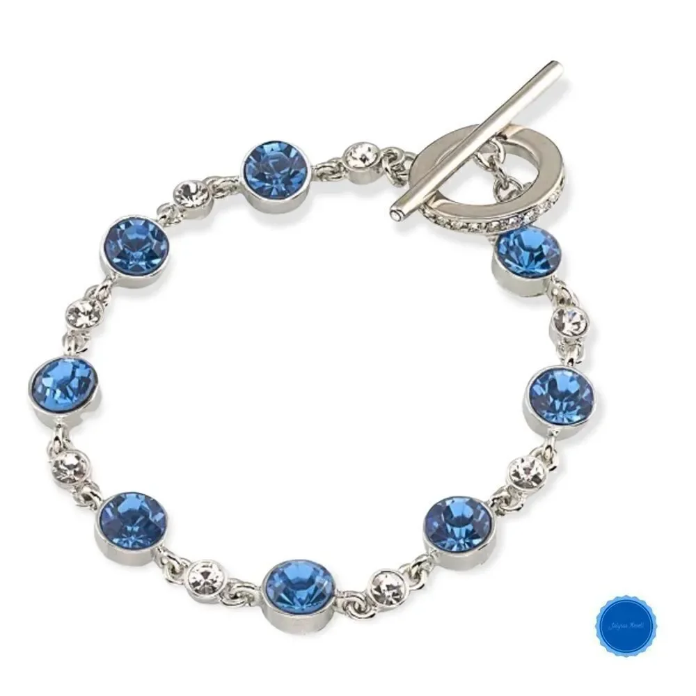 SILVER-TONE Blue & Clear Crystal Toggle Bracelet